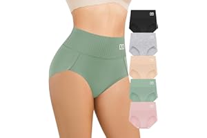 MEIYATING Women's Cotton Underwear High Waisted Tummy Control Panties Stretch Full Coverage Panties 5 Packs