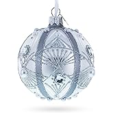 White Jewels on Silver Glass Ball Christmas Ornament