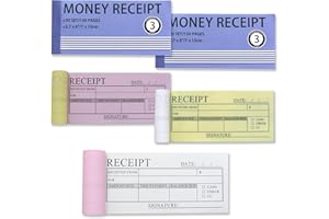 Money Receipt 5 Pack, 2.75x6 Inch Pocket Size Carbonless Copy Receipt, 3-Part Carbonless Receipt Book for Small Business (50 