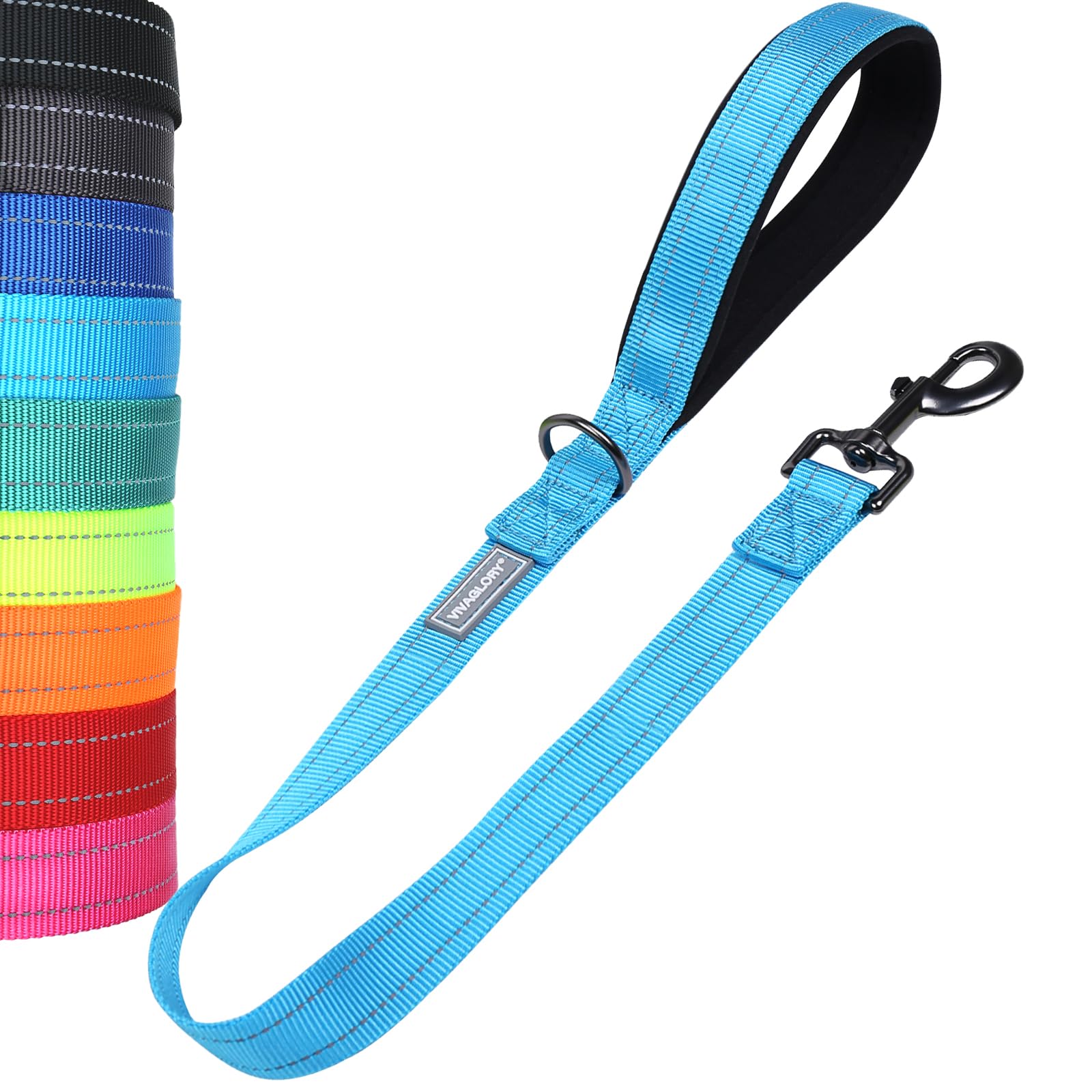 VIVAGLORY Short Dog Lead Closerok Traffic Leash for Dog with Soft Padded Handle for Training & Walking, 61cm, Lake Blue