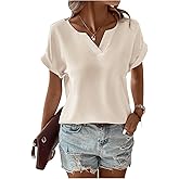 Floerns Women's Dolman Short Sleeve Notched V Neck Casual Blouse Top
