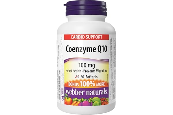 Webber Naturals Coenzyme Q10 (CoQ10) 100 mg, 60 Softgels, High Potency Antioxidant, For Heart Health, Cellular Energy Product
