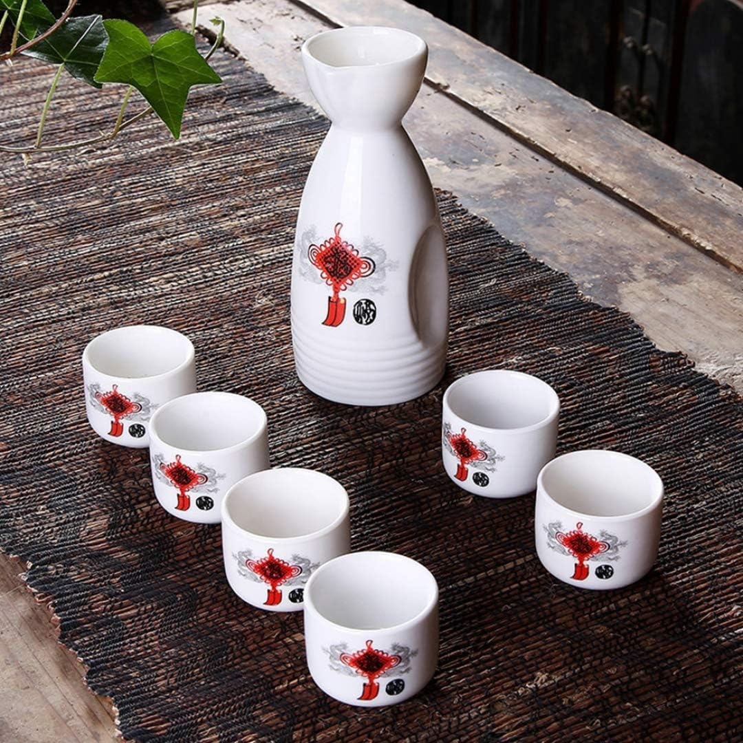 Japanese Sake Set 6 Pieces Sake Cup and 1 Piece Sake Pot Hand Painted Por.....
