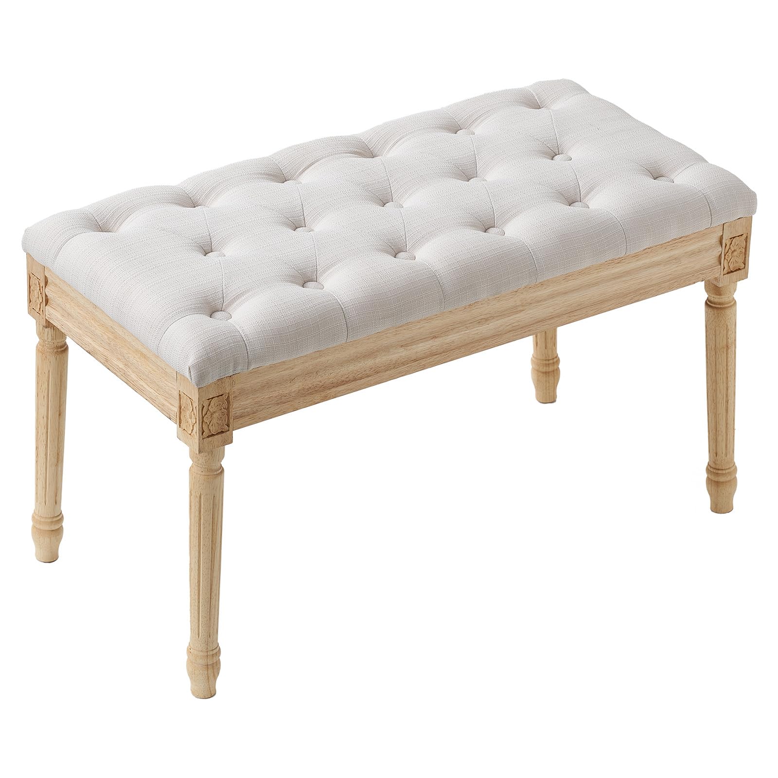 Photo 1 of VEVOR Upholstered Bench for Bedroom end of Bed, Vanity Foam Padded Cushion & Rubberwood Legs, Tufted Footrest Stool Entryway for Dining, Living Room, Piano, Hallway, 32 x 16 x 19 Inches, Beige
