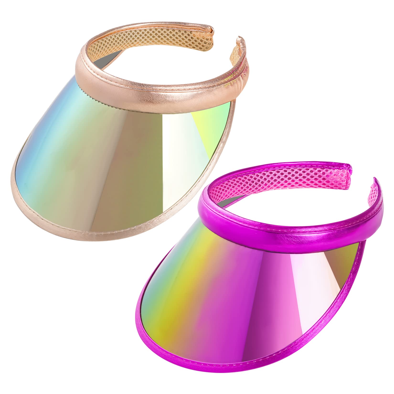 Photo 1 of 2 Pack Sun Visor Hats Women UV Sports Iridescent Multi Color Tennis Golf UPF Cap Headwear for Men Women Outdoor Summer Travel (Rose & Khaki)