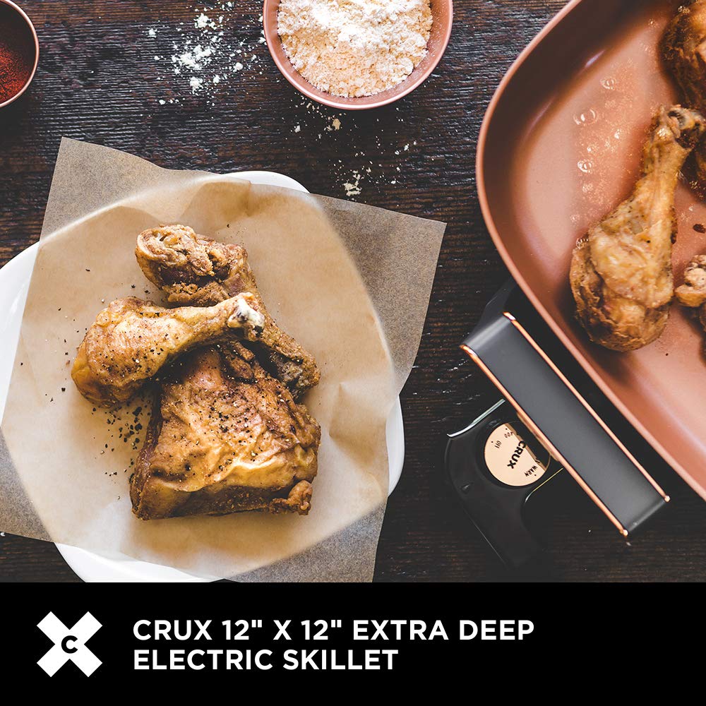 Crux Extra Deep Nonstick Scratch Resistant Electric Skillet with Removeable Temperature Probe, 12