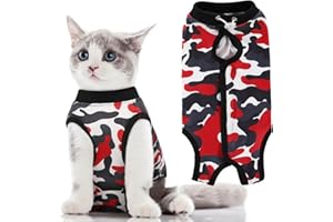 SUNFURA Camo Printed Cat Recovery Suit, Cat Surgical Recovery Suit After Surgery for Abdominal Wound Anti Licking, Kitten Onesie for Cats Female Spay Recovery Shirt E-Collar Alternative, Red L