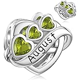 JIAYIQI Birthstone Charm for Charms Bracelet, 925 Sterling Silver Endless Love Heart Charm Engraved Symbolizes, Happy Birthday Charms for Bracelet Necklace