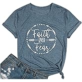 Qrupoad Womens Faith Over Fear T Shirt Summer Casual Christian Religious Inspirational Spiritual Graphic Tees Tops