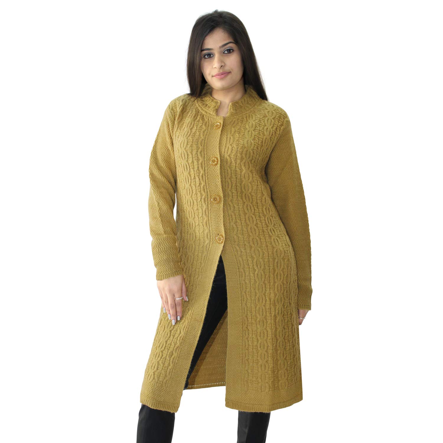 hautemoda women's woollen buttoned long cardigan with pockets (ad04wp121_red)