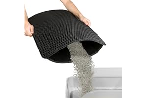FEEYAR Cat Litter Mat Litter Trapping Mat, Honeycomb Double Layer Litter Box Mat, Waterproof Leakproof Washable Easy Clean, Anti-Slip, Scatter Control, No Phthalate, Scratch Resistant, 25" x 18" Black