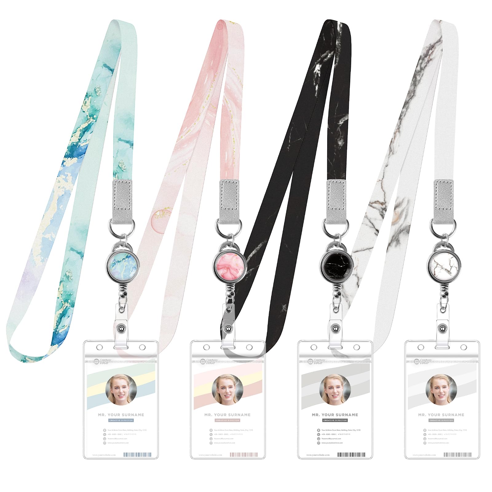 Photo 1 of 4 Pack Lanyards for Id Badges Retractable Marble Lanyard with Waterproof Id Badge Holder for Cruise Ship Cards