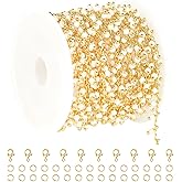 KYUNHOO 13 Feet/4M Light Gold Brass Cable Chain Bulk Small Beaded Chain for Jewelry Making Women Necklace Chain Roll Thin Curb Bracelet Chain with Jewelry Findings Craft DIY