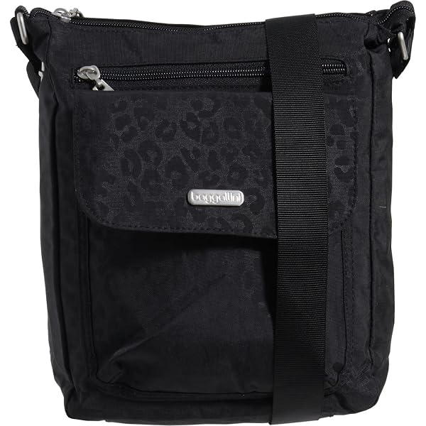 Sac Bandoulière Baggallini Joey Bagg - Noir Charbon Imprimé Guépard - Léger, Réglable, Neuf Avec étiquettes