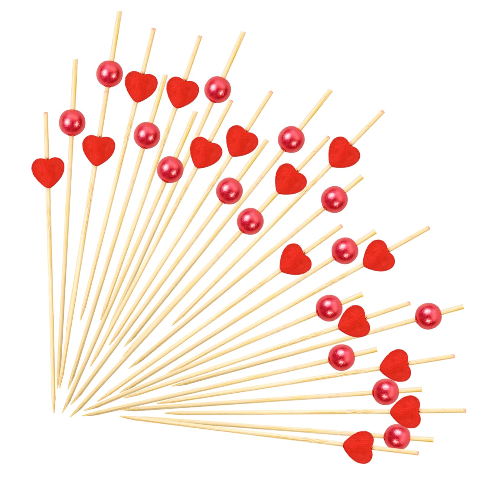 Photo 1 of 100 pcs Red Heart Shaped Pearl Fancy Cocktail Picks?4.7 Inch Handmade Bamboo Cocktail Toothpicks for Valentines Day Decoration Party Supplies (Red mix)