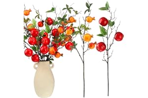 Giegxin 8 Pcs Rosh Hashana Artificial Pomegranate Apples Branches Realistic Fruit Bouquet Red Pomegranate Apple Stems Highly Simulation Lifelike Model for Vase Home Party Decoration DIY Floral Crafts