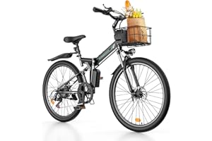 isinwheel Urban/Folding Electric Bike for Adults 500W Ebike with Basket, Dual USB Charging Ports, Full Suspension, 7 Speed Gearshift, 20mph Foldable Electric Bicycles, 26" Electric Mountain Bike