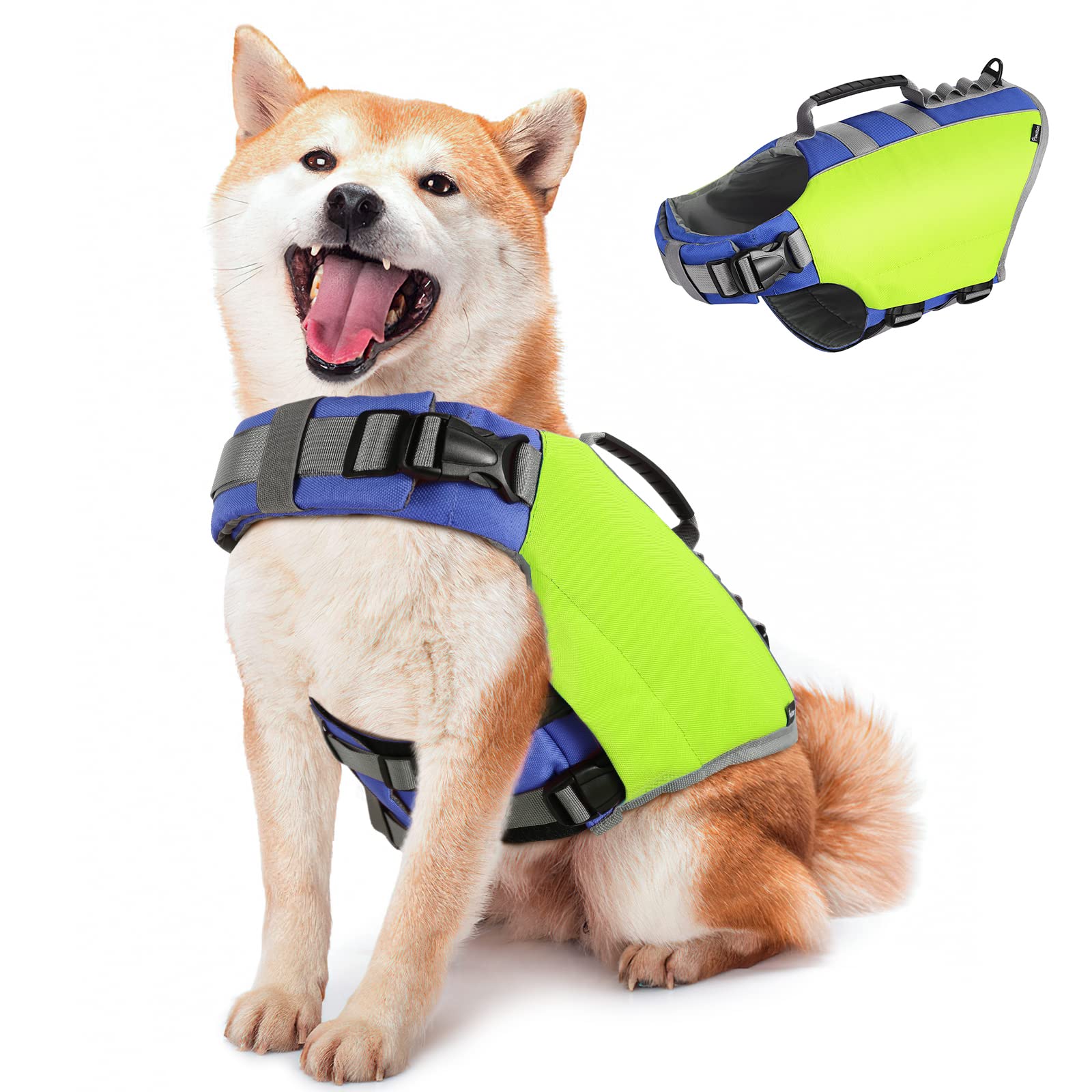 Pawaboo Dog Life Vest, Reflective Pet Swimming Vests Oxford Fabric, Adjustable Anti-Tear Dog Flotation Jacket with Handle, M - Neon Yellow