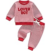 fhutpw Baby Toddler Boy Girl Fall Winter Clothes Embroidery Stripe Pullover Pants Sets Infant Long Sleeve Sweatshirt Outfits