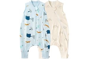 Duomiaomiao 2 Pack 0.5 TOG Toddler Sleep Sack 12-24 Months 100% Cotton Lightweight Baby Sleep Sack with Feet, Breathable Comfy Toddler Wearable Blanket