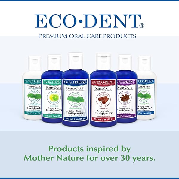 ECO-DENT EXTRABRITE BAKING SODA TOOTH POWDER, MINT – SLS & FLUORIDE-FREE TOOTHPASTE POWDER WITH OXIDIZING CALCIUM PEROXIDE, WHITENING TOOTHPASTE ALTERNATIVE + DAILYRINSE SINGLE-USE PACK