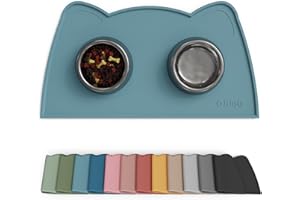 OHMO - Cat Food Mat, Silicone Pet Feeding Mat for Floor Non-Skid Waterproof Dog Water Bowl Tray, Easy to Clean Pet Placemat (Light Blue, 18 * 9.8'')