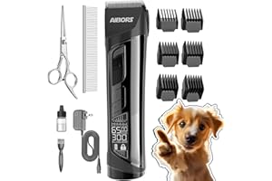 AIBORS Dog Clippers for Grooming, 2600mAh 5-Speed Dog Grooming Clippers with LCD Display, Low Noise, Cordless Pet Hair Clippers Trimmer for Dogs