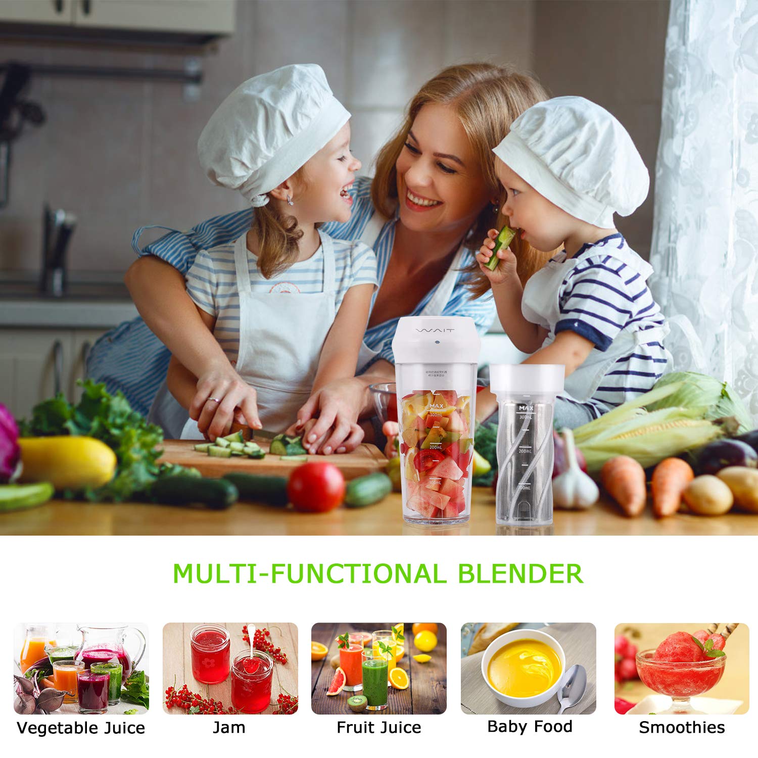 Portable Blender,Personal Blender with Filter for Shakes and Smoothie,Cordless Small Juice Cup Extractor, USB Rechargeable Juicer Detachable Fruit Mixer for Outdoor Travel Office Household Baby Food Maker (White)