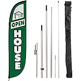 LookOurWay Feather Flag Pole Kit - 12 Feet Tall Advertising Flag Banner with Fiberglass Pole Kit and Ground Spike for Business Promotion - Real Estate Flags - Open House Green