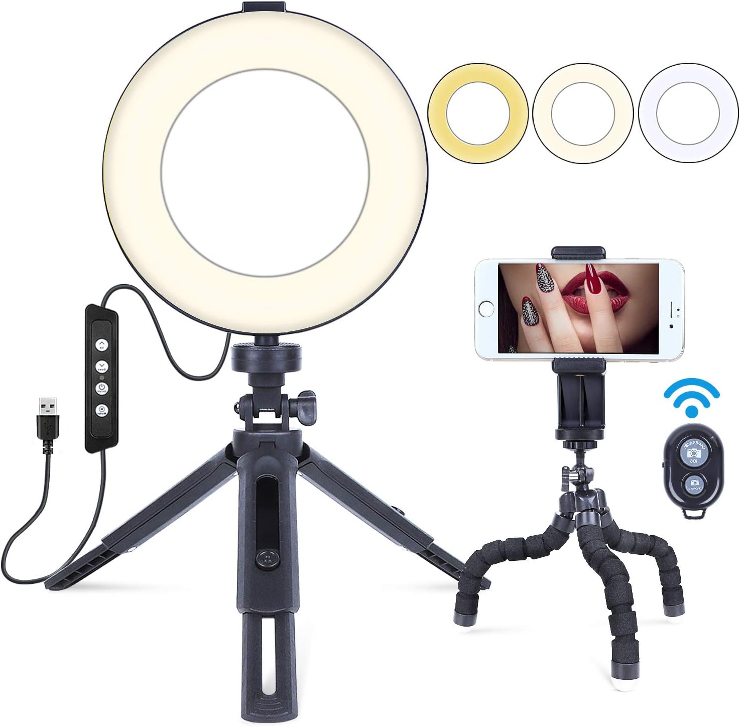 MACTREM 10" Selfie Ring Light with Tripod Stand & Clamp Mount & Phone Tripod Holder，Video Conference Lighting,YouTube Video/Tiktok/Office/Makeup/Live Steam & Broadcast,10" Folding Ring Light (6 inch)