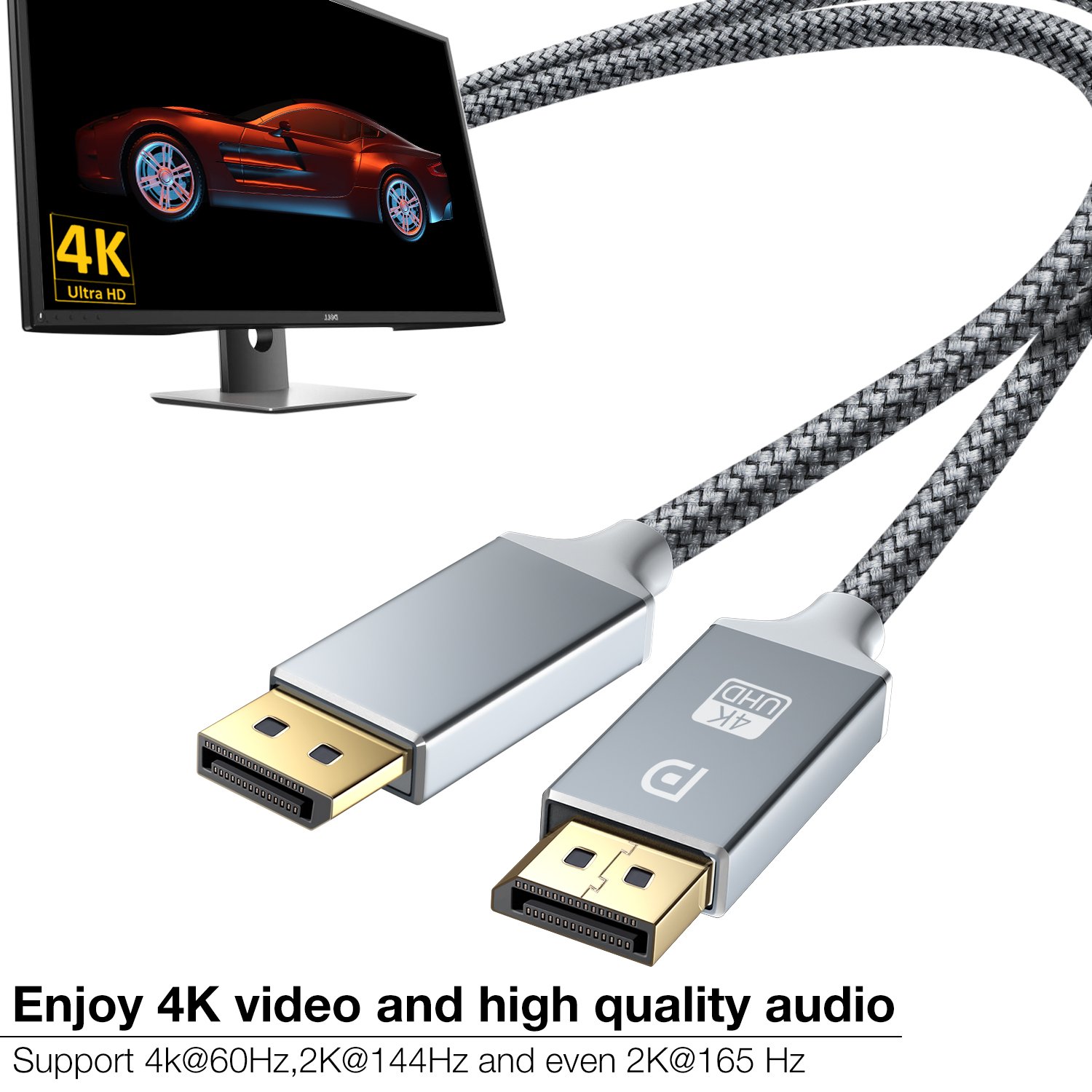4K60Hz, 1440p144Hz DisplayPort Cable,Capshi 4K DP Cable Nylon Braided