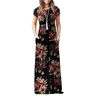 Euovmy Womens Short Sleeve Loose Plain Maxi Dresses Palestine | Ubuy