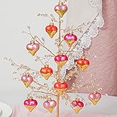 DN DECONATION 12Pcs Heart Shaped Ornaments, Glass Valentine’s Day Ornaments, Pink Gold Heart Baubles, Valentine's Day Christmas Mini Decoration for Tree, Outdoor Wedding Anniversary Party