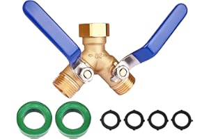 SYLERAY Garden Hose Splitter Brass Heavy-Duty (2-Way), Y-Shaped Valve Outdoor Faucet Splitter, Extra Long Anti-Slip Handle+Double Shut-Off Valve, 3/4 Inch GHG Thread All Metal Hose Connector