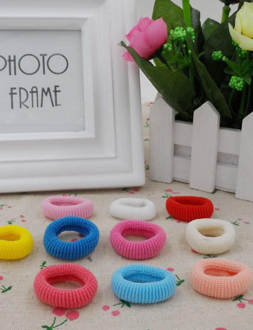Pack of 100 Hair Ties, Baby Girls Kids Hair Holder Hair Tie Elastic Rubber Bands Ponytail Holders Scrunchie Soft Terry Small Multicolor Hair ties