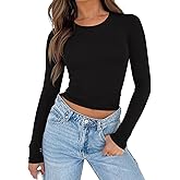 REORIA Long Sleeve Shirts for Women 2025 Fall Fashion Round Neck Basics Y2K Tops Layering Slim Fitted Top
