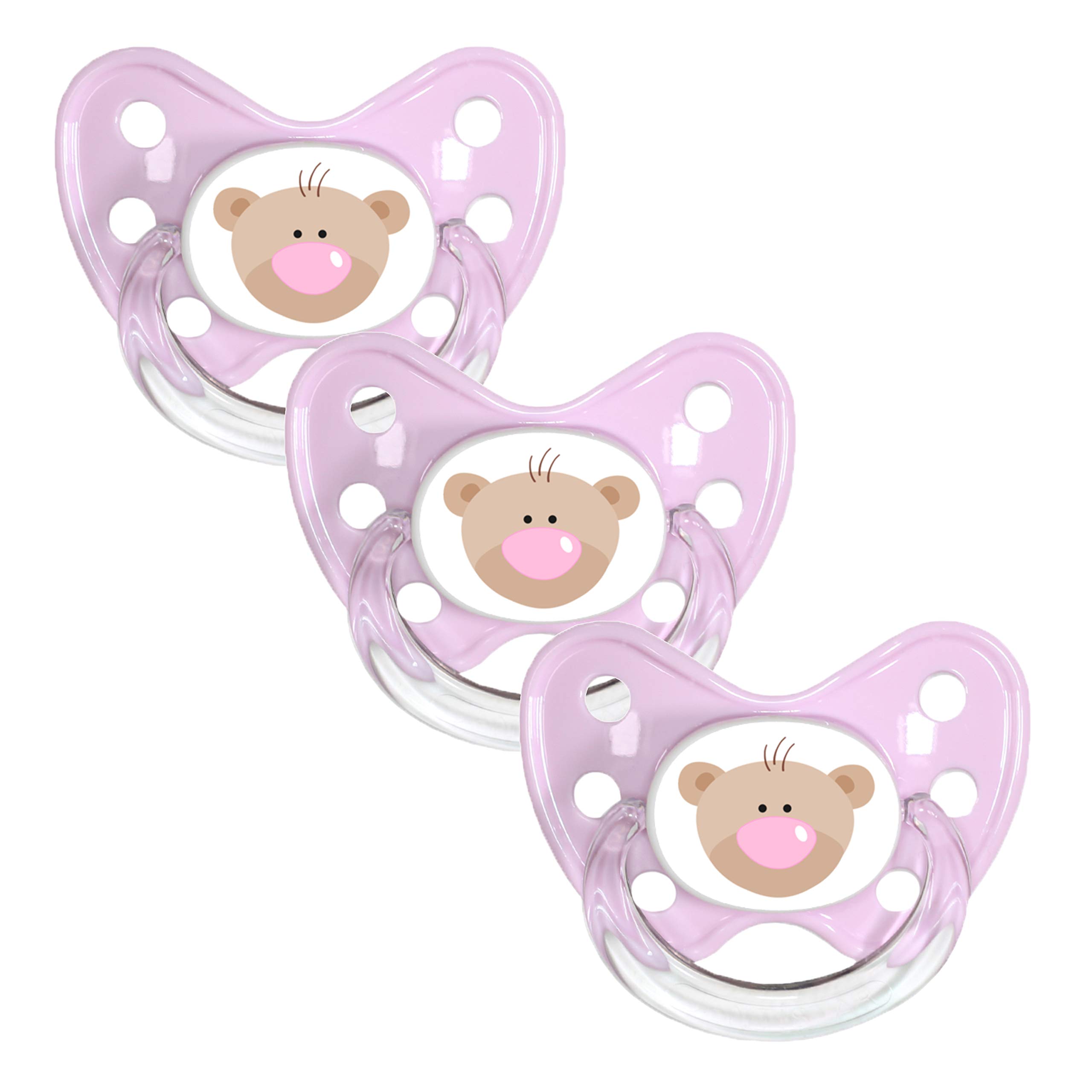 dentistar Silicone Soother Set of 3 - Size 3, from 14 Months - Tooth and Jaw Friendly Silicone Soother with Dental Step - BPA Free - Made in Germany - Bear, Pink