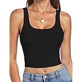 AURUZA Crop Tops for Women, Womens Double Lined Tank Tops U-Neck Basic Workout Tank Tops Woman Sleeveless Shirt Going Out Top