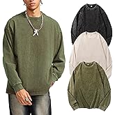 Arssm Mens Oversized T-Shirts Cotton Long Sleeve Tshirts Vintage Acid Wash Baggy Tees