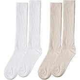 KALIONE Slouch Socks Women, 2 Pairs Scrunch Knee High Long Knit Boot Socks, Extra Long Loose Casual Socks, Thermal Socks, Size 6-11
