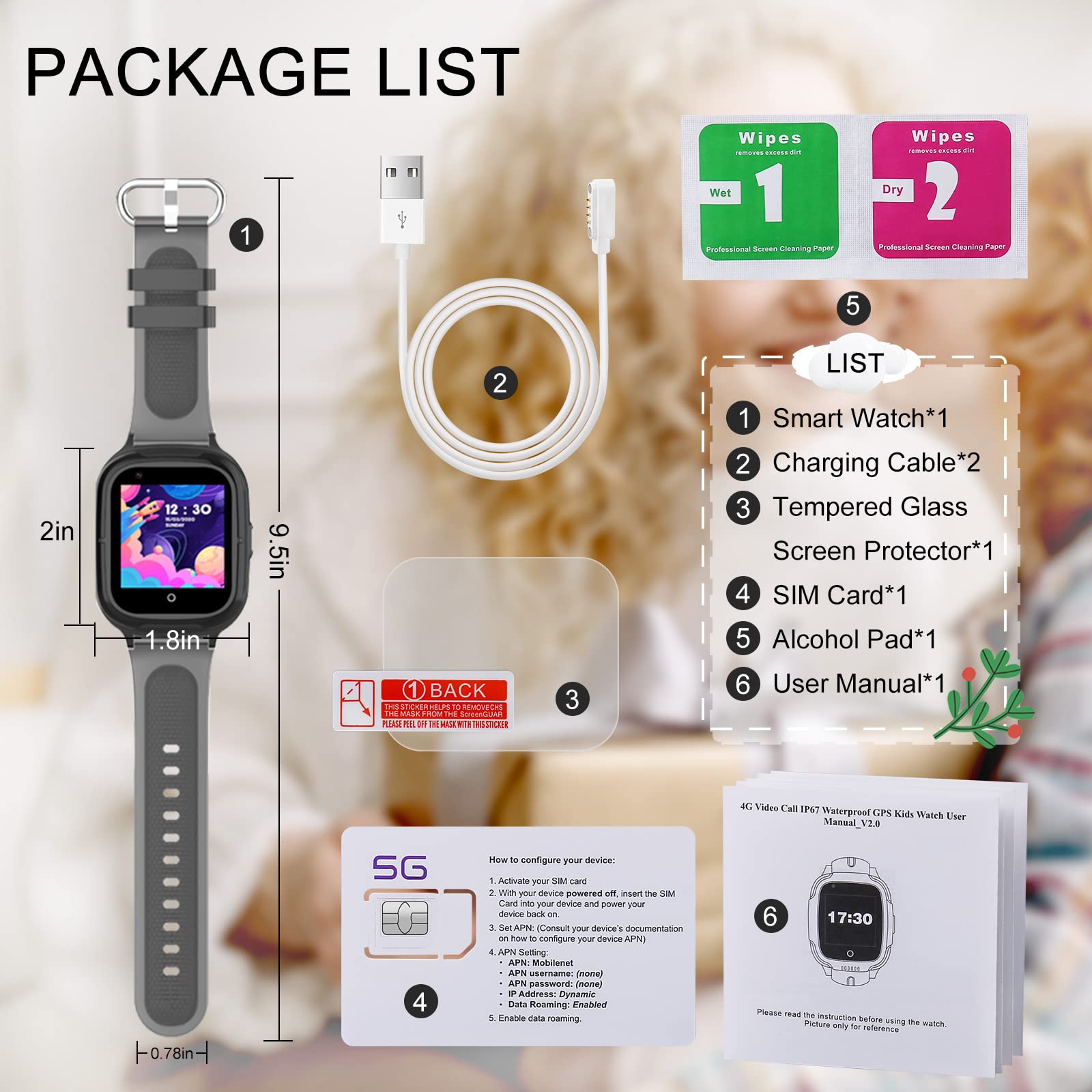 LogHog Wonlex 4G Smart Watch for Kids Call and Text Boys Girls 4-12 Baby Watches with SIM Card GPS Tracker Touch Screen Kids Phone Watch Voice Video Calling Messaging (Black)