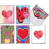The Best Card Company 36 Assorted Valentine's Day Notecards Boxed Set 4 x 5.12 Inch with Envelopes (6 Designs, 6 Each) Lots of Hearts AM10973VDG-B6x6