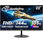 ArcticPro 22 Inch Gaming Monitor 144Hz, FHD Computer Monitor, 105% sRGB | 1080p, 4000:1 Contrast, 3-Sided Frameless, Ultra Slim, VESA Mount, Eye Care, HDMI 1.4, VGA