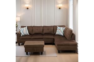 FONTOI L Shaped Sectional Couches for Living Room, Modern Modular Sectional Sofa with Ottoman Storage, Comfy L Shaped Couch with Chaise for Bedroom Apartment Furniture, Brown