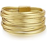 Edoneery Leather Wrap Bracelet for Women, Boho Handmade Multi-Layer Cuff with Crystal Beads Heart, Stackable Bangle Western Jewelry Gift