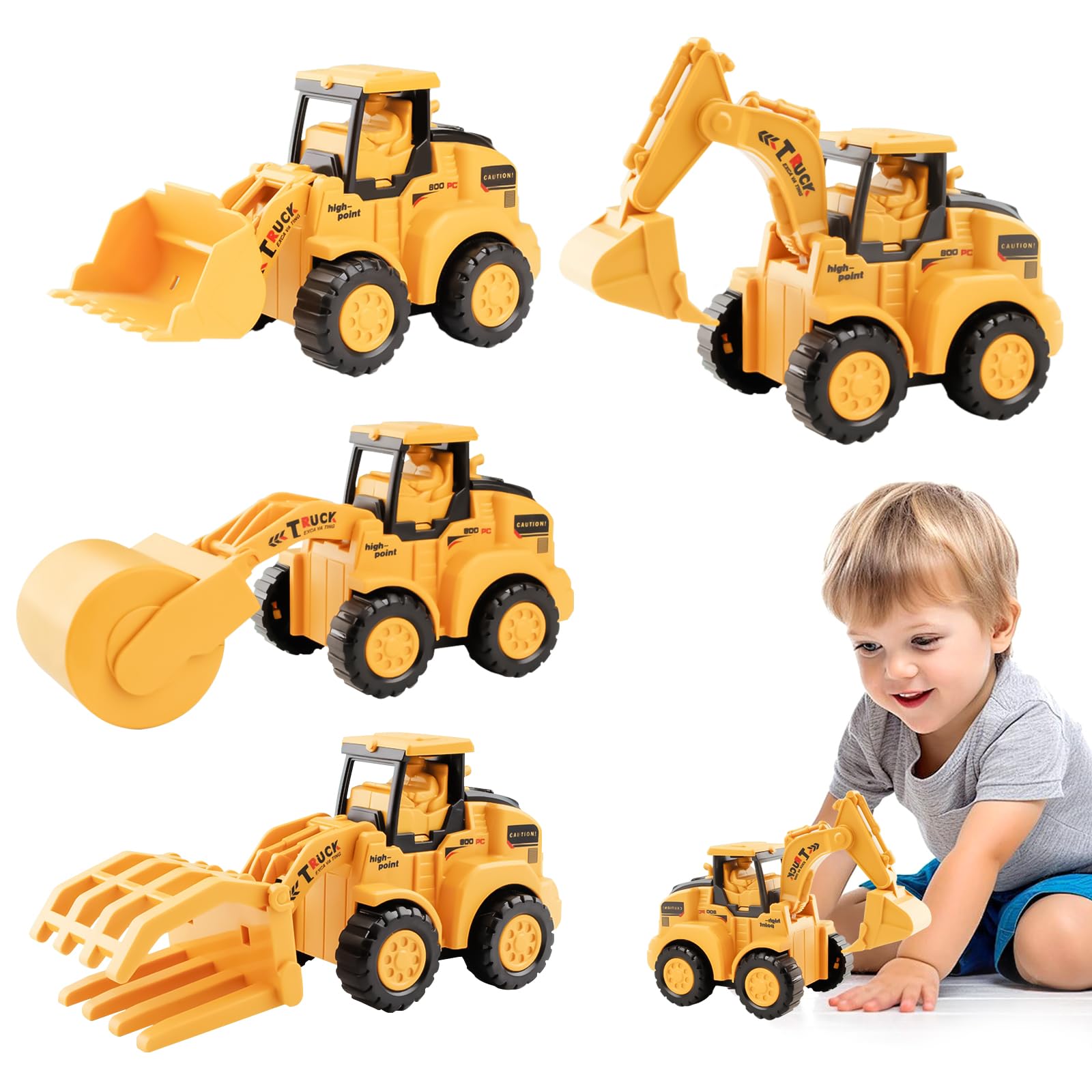 Hojalis 4PCS Construction Vehicles Toys,Engineering Vehicles Set, Excavator Toy, Mini Simulated Engineering Truck Models, Kids Digger Toys, Pull Back Toy Car, Gift for Children Boys Girls