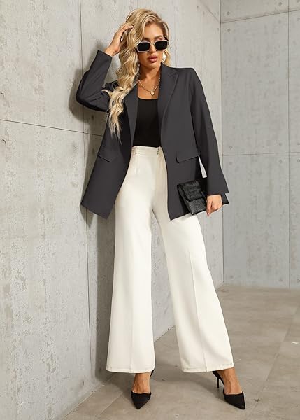 WOMENS WORK CASUAL OVERSIZED BLAZERS LONG SLEEVE OPEN FRONT OFFICE BUSINESS JACKETS DARK GREY