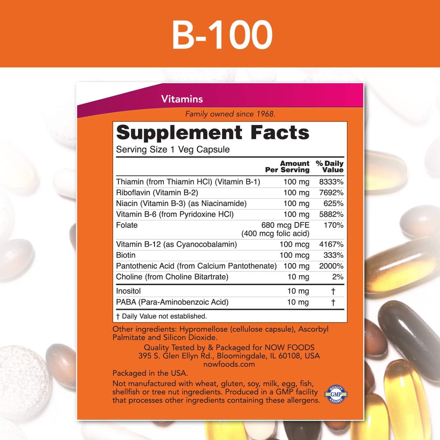 NOW Supplements, Vitamin B-100, Energy Production*, Nervous System Health*, 250 Veg Capsules: Health & Personal Care