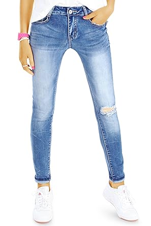 bestyledberlin Damen SkinnyJeans, Basic Röhrenjeans, Enge Ripped Knee Jeans j78f