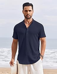 COOFANDY Men's Summer Henley Shirt Short Sleeve